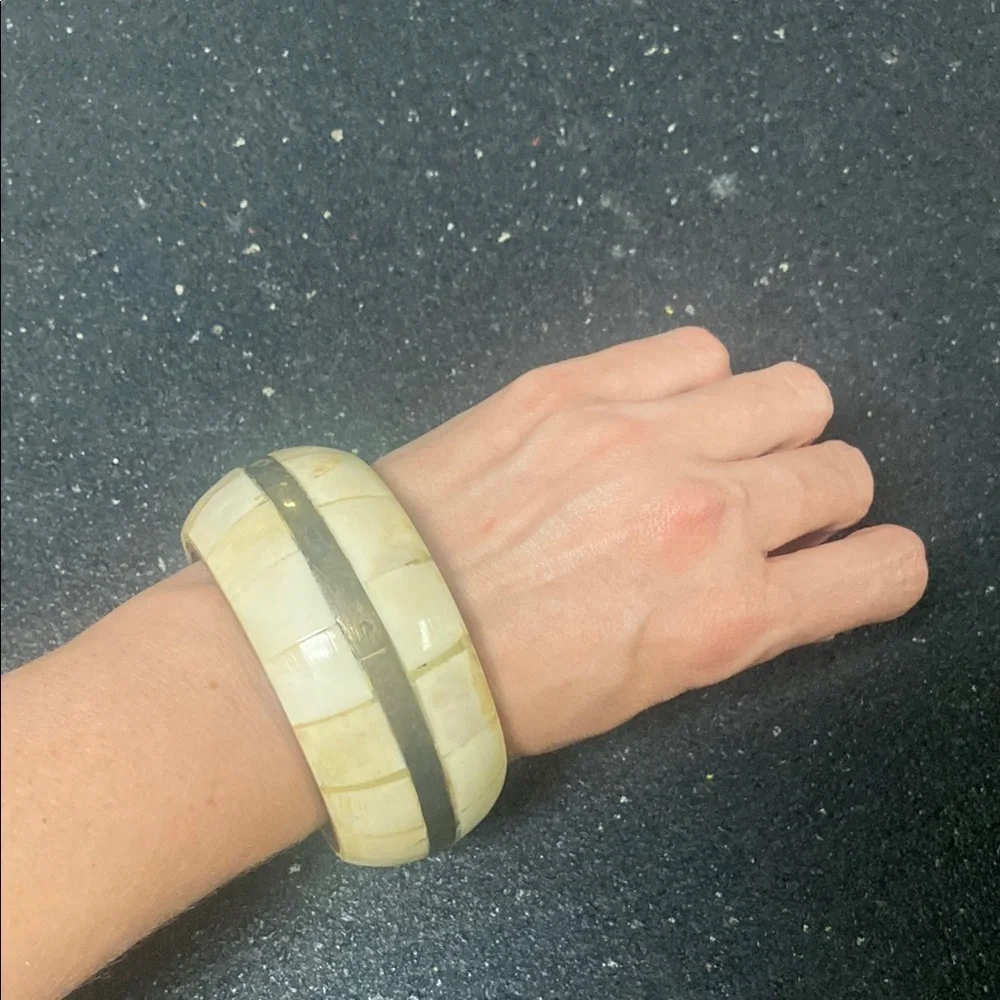 Vintage Brass & Bone Wood Bracelet